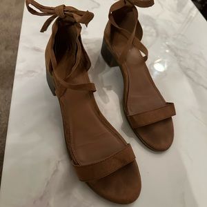 Brown sandals; one inch heel